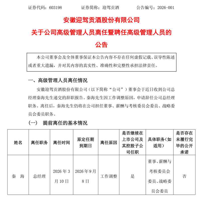 迎驾贡酒管理层交棒;销售老将杨照兵接任总经理;业绩承压下寻求突破路径。 股票财经 迎驾贡酒管理层交棒;销售老将杨照兵接任总经理;业绩承压下寻求突破路径。 股票财经